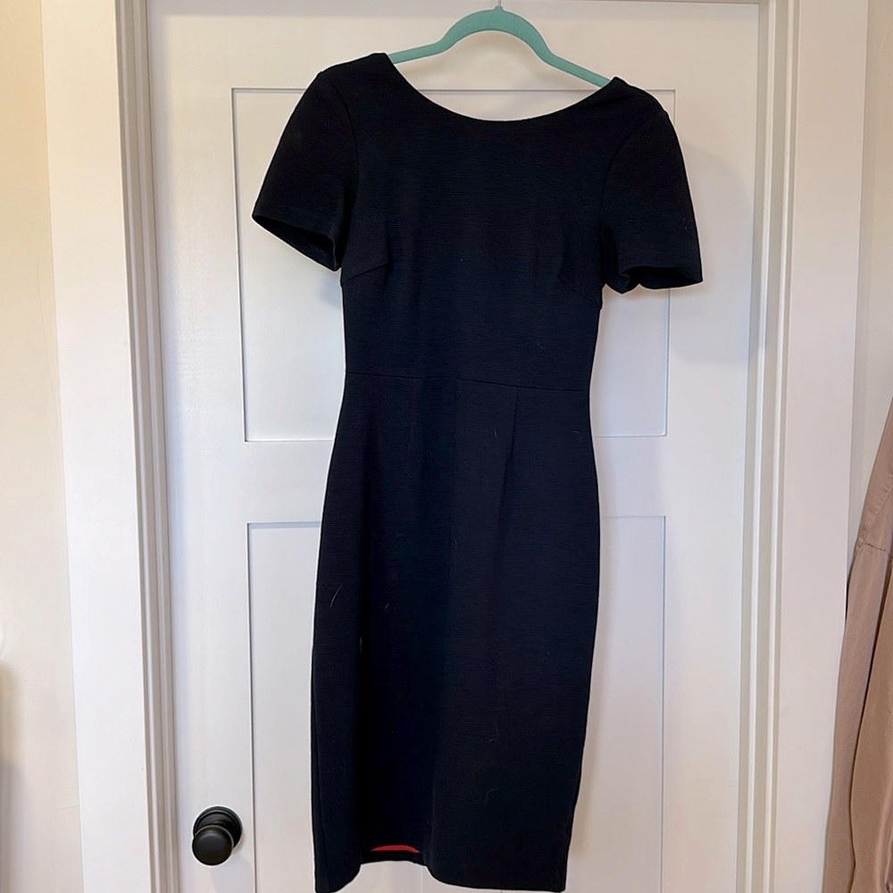 Boden Womens Size US 4R Elsa Ottoman Ribbed Midi Sheath Dress Low Back Navy Blue